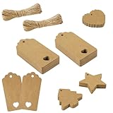 Flintronic 120 Stück Geschenkanhänger, Kraftpapier Anhänger zum Beschriften, mit 20m Jute Schnur, Handmade Label, für Geschenkverpackung, Hochzeit, Halloween, Erntedankfest, Weihnachten, DIY(Stil B)