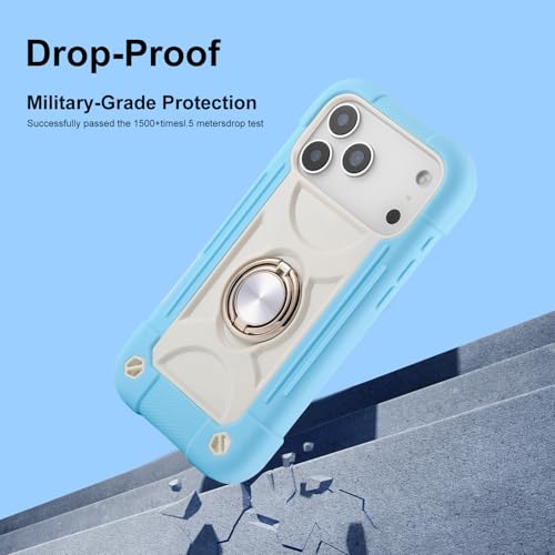 Image of MARKILL Compatible with iPhone with Built-in 360Rotating Ring Stand, Military Grade Drop Protection Full Body Rugged Heavy Duty Case Durable Cover (Ice Blue, iPhone 17 Pro Max)