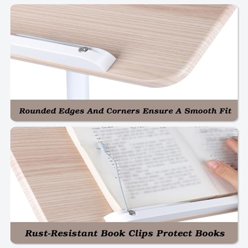 Atril de madera ajustable de 50-130 cm blanco con clips para portátil y lectura 5