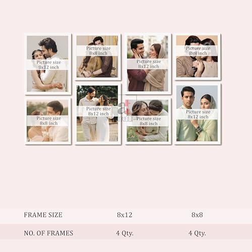 Image of Art Street Photo Frame Set of 8 White Wall Decor Collage Display Hanging Family Picture Frames Gallery Collection Decor Items Wall Mount Frames Birthday Anniversary, 8x8 and 8x12 In