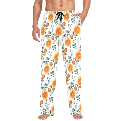 Mens Cotton Pajama Pants Sleep Lounge Pj Bottoms Sleepwear with Pockets Drawstring S Orange Vine