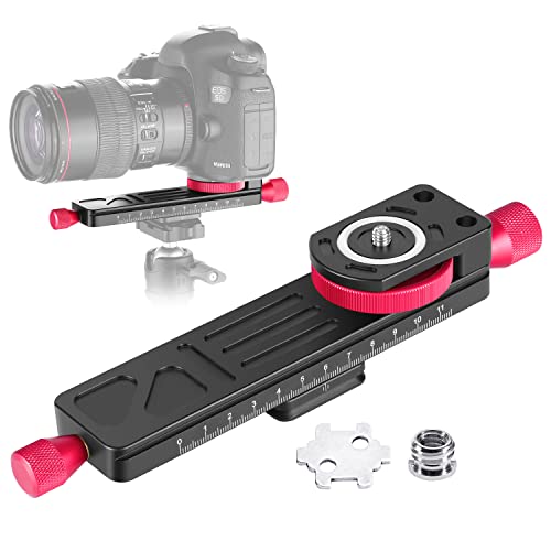 Neewer Rail de Mise au Point Macro Métallique à Vis sans Fin/Plaque de Gros Plan: Réglage de 115 mm avec Tête de Vis 1/4 Pouce pour Appareils Photo DSLR, Tête de Trépied, Pince Arca/RRS Compatible