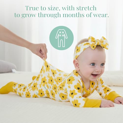 Image of PATPAT Bamboo Viscose Baby Footie with Headband, NB-2T | 2 Way-Zipper, Fold-over mittens and feet, Soft and Breathable, True to size, Stretchy for duration, Comfort in every season