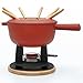 osoltus Fondue | K&auml;sefondue | Fleischfondue Set Gusseisen 6 Personen Emaille | 13 TLG. inklusive Holzbrett und Fonduegabeln (rot matt)