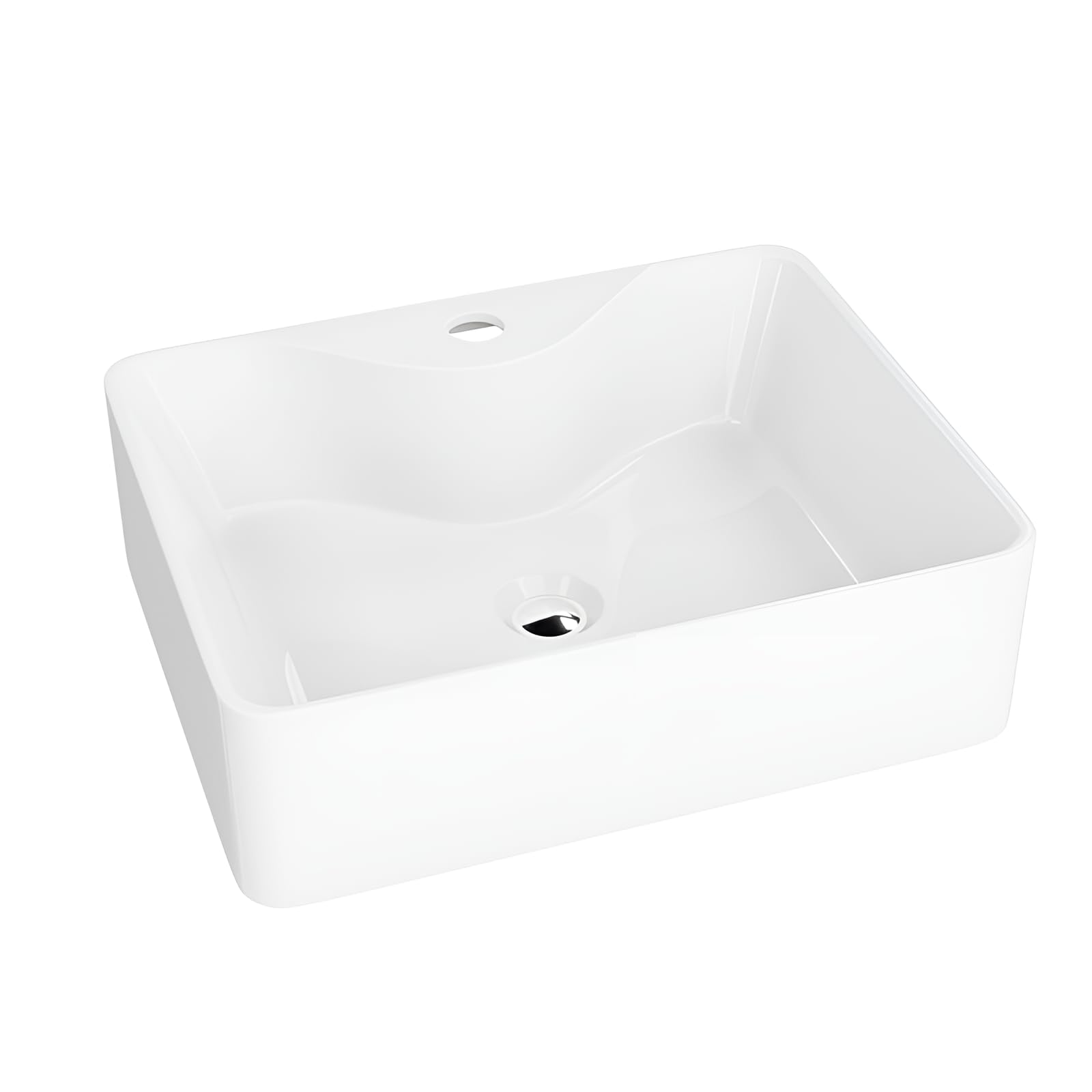 Lavita White Castor Countertop Washbasin Rectangular Sink Without Overflow And With Tap Hole Ceramic Countertop Basin Modern Bathroom Sink 47.5 X 37 X 14Cm,