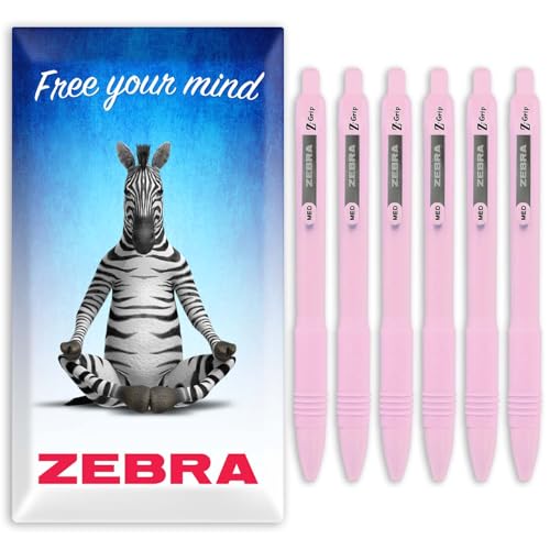 Zebra Z-Grip Smooth Ballpoint Pen - 1.0mm - Black Ink - Pack of 6 - In Cardboard Gift Box Packaging (Pastel Pink)