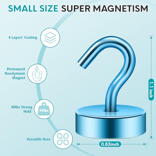 Image of Neosmuk Magnetic Hooks Steel Tube Design for Cruise,40lb+ RoyalBlue,10 Pack | Cruise Ship Essentials,Heavy Duty Magnett Hooks for Cabins, Refrigerator, Grill, Hanging, and Travel Extra Strong Must-Haves