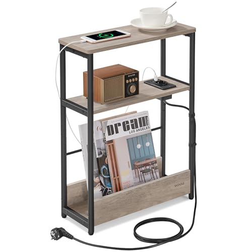 VASAGLE Beistelltisch schmal, Nachttisch mit Ladefunktion, Couchtisch...