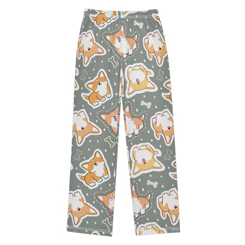 Boys' Pants Funny Corgi Dogs with Bone Long Bottoms Jogger Pants Elastic Waist Trousers with Pockets S-XL