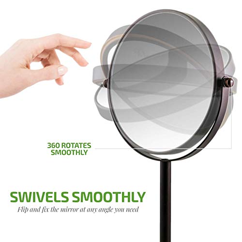 Image of OVENTE 7'' Tabletop Makeup Mirror with 1X /7X Magnification, 360 Swivel Design and Double-Sided Free-Standing Vanity Mirror Perfect for Dresser, Bedroom and Office Desk, Antique Bronze MNLCT70ABZ1X7X