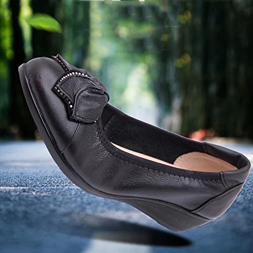 LUXINYU Women's Slip on Flats,Classic Round Toe Solid Flower Wedge Heel Women's Shoes Soft-soled leather Comfortable Large Size Flat Shoes3