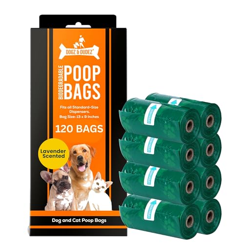 Image of Dogz & Dudez Poop Bags for Dogs | Lavender Scented, Leakproof & Easy Tie | 8 Rolls x 15 Bags (120 Total) | Fresh Scent Waste Bags for Dogs & Puppies