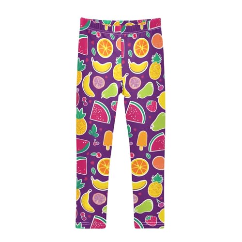 ALAZA Girls' Leggings Children's Yoga Pants Skinny Printed Dance Bright Purple Fruit Comfortable 4T