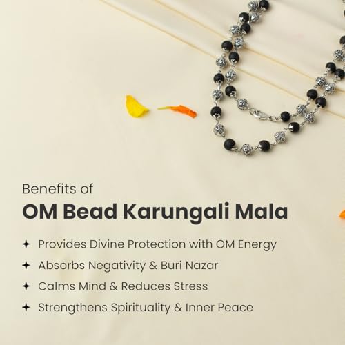Image of Astrotalk OM Bead Karungali Mala Original 54 Beads | Karungali Malai with Silver OM Bead for Protection, Peace & Positive Energy | Spiritual Mala for Women & Men | Gift for Man & Woman