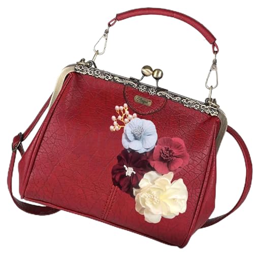 Abuyall Vintage Purses For Women Evening Bags Formal Kiss Lock Purses And Handbags Flower Purses Pu-red