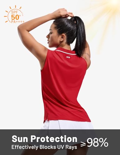 MIER Women's Sleeveless Golf Polo Shirts Dry Fit Collared Tank Tops V Neck Ribbed Athletic Tennis Shirt, Moisture Wicking2