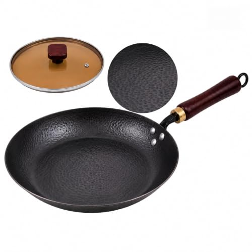 Calmabode 10.5” Hand-Hammered Carbon Steel Skillet with Glass Lid
