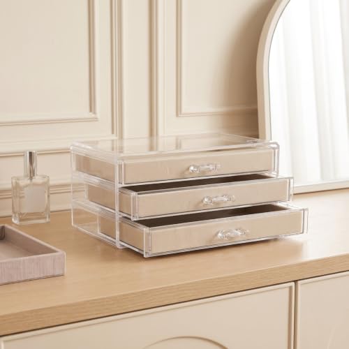 STOBAZA Boîte À Bijoux Avec Tiroirs Organisateur De Bijoux Pour La Maison À Trois Niveaux Rangement Pour Colliers Bagues Et Boucles D'Oreilles Vitrine Anti-Poussière Compacte Pour Commode – vue 3