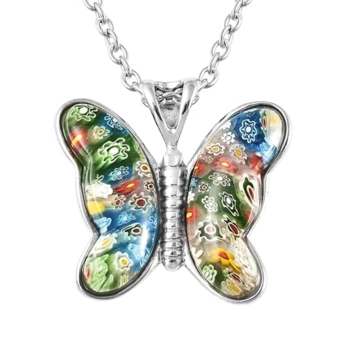Shop LC Colorful Dainty Butterfly Necklace for Women Murano Style Millefiori Glass Cute Aesthetic Beach Jewelry Friendship Birthday Gifts for Women for Friend Mom 20