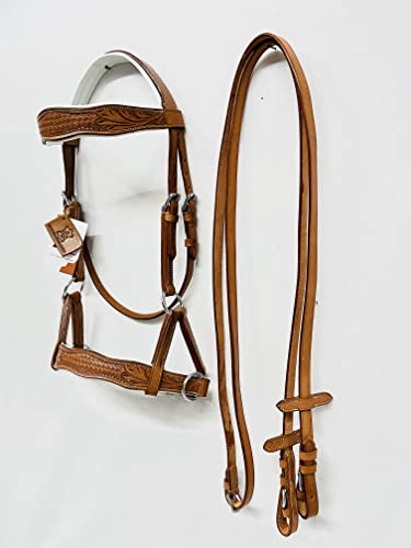 AMAZING HORSE STUFF Sidepull Bitless Bridle with Designer Hand Carving On Browband & Noseband Curved Shaped Natural (Cob) - Thumbnail 3