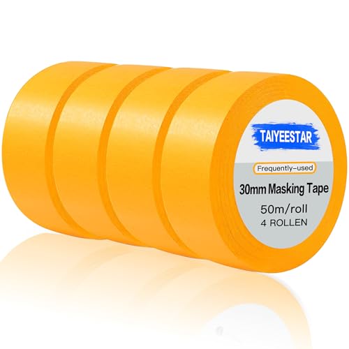 Taiyeestar 4 Rollen Malerkrepp Goldband Klebeband 30 mm x 50 m Profi-Kreppband für Malerband Abdeckband Malertape Klebeband Washi Tape Gold Papiertape Selbstklebend