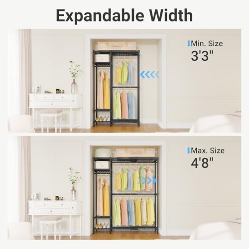 VIPEK X20 Expandable Metal Clothing Rack Adjustable from 3'3" to 4'8" Heavy Duty Garment Racks with Adjustable Shelves and Hanger Rods Portable Wardrobe Open Closet Rack System, Black - Image 5