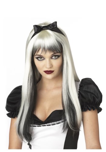 Perruque blanche et noire cheveux longs pour changer de tête sans teinture