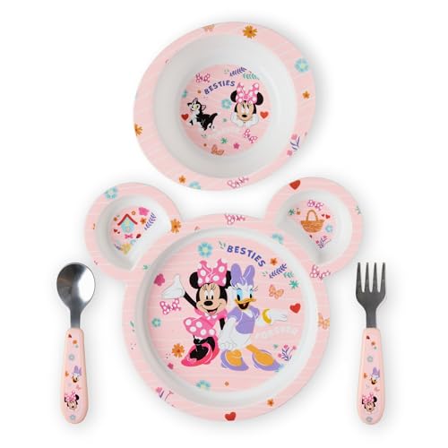 Image of The First Years Disney Minnie Mouse Kids Dinnerware Set - Includes Toddler Plate, Bowl, Fork, and Spoon - Baby Led Weaning Supplies - 4 Count- Ages 9 Months and Up, Small (Pack of 12)