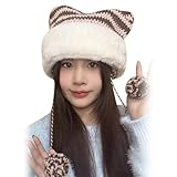 ZHGFXIN Streifen Mütze Kappe Verdickte Plüschkatze Ohrmuffhut Für Skiwanderung Universelle Dame Windproof Miete Für Kaltes Wetter Unisex Gestreift Strickte Warm Gestrickt