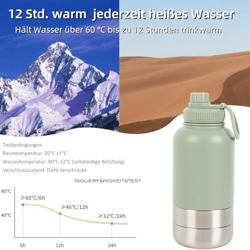 3-in-1 Hundetrinkflasche für unterwegs 1000ml Edelstahl – Hundewasserflasche to Go mit Napf & Futterfach, auslaufsichere Hunde Trinkflasche, Hundezubehör für Spaziergang, Reisen & Outdoor (32oz)