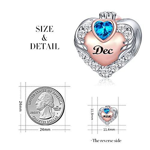 Image of FOREVER QUEEN Birthstone Charm for Bracelet 925 Sterling Silver Rose Gold Love Heart Mom Charms Bead for Bracelet, Best Birthday Valentine's Mother's Day Gift for Mom With Jewelry Box