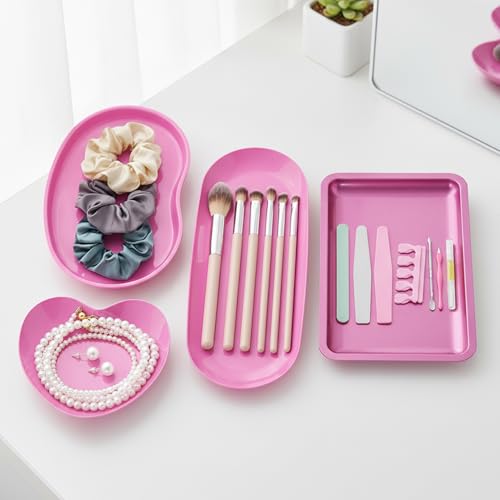 Plateau maquillage cosmétiques acier inoxydable rose rouge pour rangement - 6