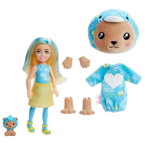 Barbie Coffret Cutie Reveal Avec Poupée Chelsea Aux Cheveux Blonds Avec Mèches Bleues Ourson Déguisé En Dauphin 6 Surprises Et Accessoires Inclus Jouet Enfant HRK30 - vue 8