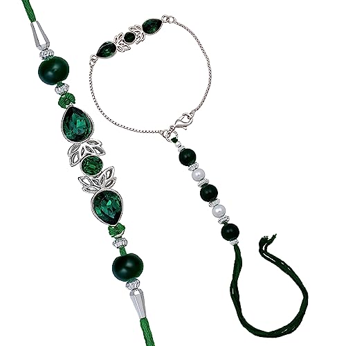 Image of Mahi Bhaiya Bhabhi Rakhi Set with Crystals and Meenakari Work Bracelet Style Lumba - Rakhi for Brother and Bhabhi(PARCOL1105339PR)