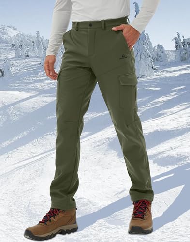 Pioneer Camp Men's Waterproof Cargo Hiking Pants Green XXL Outdoor Winter Insulated Snow Ski Pants Fleece Lined