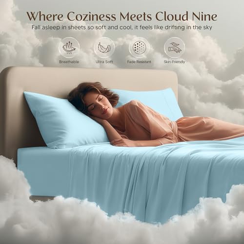 Image of Utopia Bedding Queen Bed Sheets Set - 4 Piece Bedding - Brushed Microfiber - Shrinkage and Fade Resistant - Easy Care (Queen, Ice Blue)