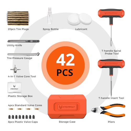 Image of ETENWOLF Tire Repair Kit 42 Pcs, Heavy Duty Tire Plug Kit to Fix Punctures