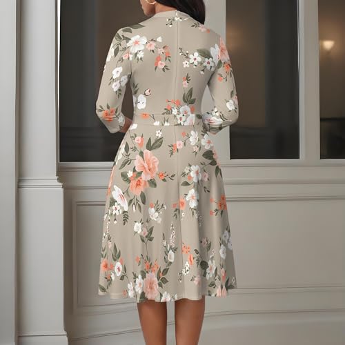Image of PinkPatty Women's Casual A-line Midi Dresses 3 /4 Sleeve V Neck Fit and Flare Dress with Pockets