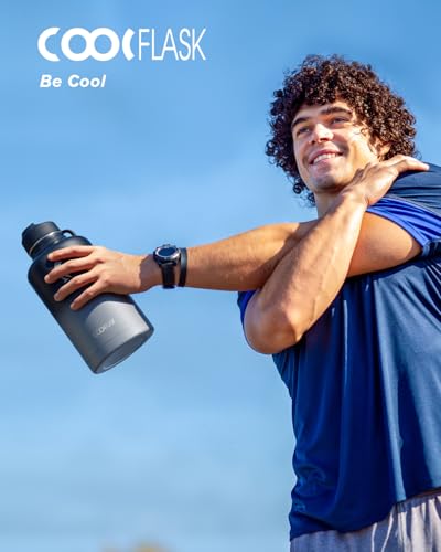 Image of Coolflask Half Gallon Water Bottle Insulated with Straw & 3 Leakproof Lids