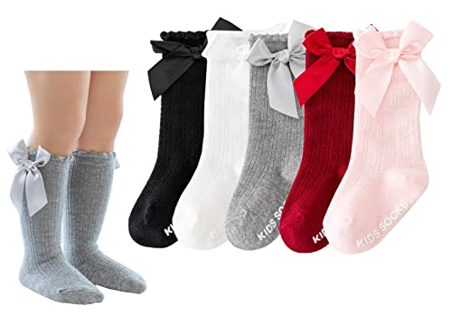 CHUNG Calcetines hasta la rodilla para bebé Niñas medias de punto Bowknot, 5 YQred, 3-12 meses Cover
