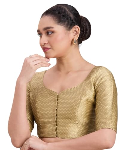 Image of Studio Shringaar Women's Brocade Half Sleeve Bright Readymade Saree Blouse