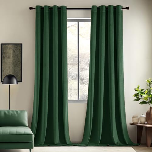 EMEMA Emerald Green Velvet Blackout Curtains 2 Panels W52xL96 Inch Grommet