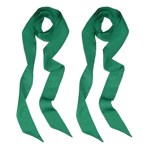 PATIKIL Lenço de fita elegante, pacote com 2 lenços skinny de cor sólida, lenço longo puro de seda, faixa de cetim, cachecóis de cabelo, bolsas de mão, gravata de fita para mulheres, verde escuro,