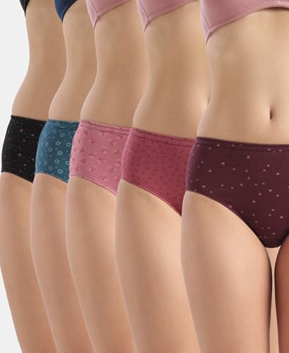 Image of Jockey 1406 Women's High Coverage Super Combed Cotton Mid Waist Hipster with Concealed Waistband and Stay Fresh Treatment (Pack of 5 Colors & Prints May Vary)