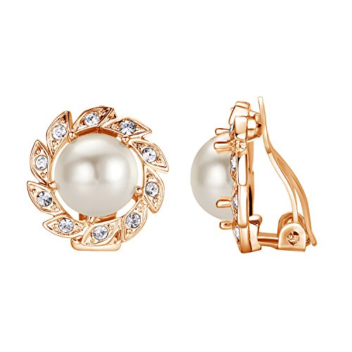 Vissen Grosse Boucle D'oreille Femme Clips Perles de Culture Blanche Plaqué or Strass Non Percée Bijoux Accessoires Cadeaux pour Noël