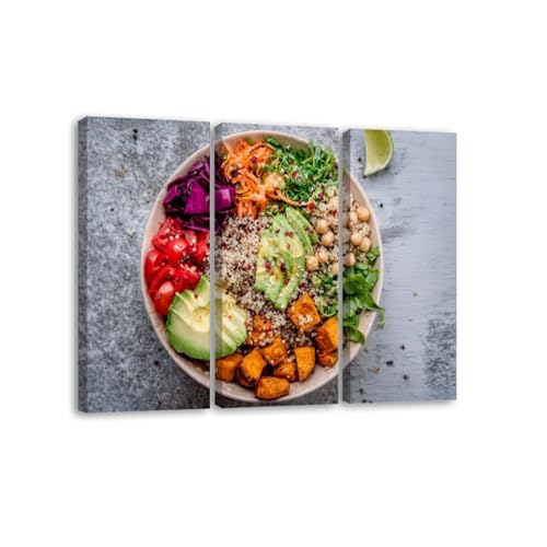 3 Piece Canvas Wall Art Prints Picture Colourful vegan bowl