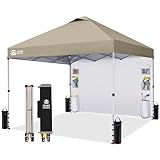 CROWN SHADES Canopy Tent 10x10 Pop Up Canopy Outdoor Shade with Pockets Sidewall, Easy Up Sun Shelter with One Person Set Up Center Lock, Portable Instant Camping Beach Canopy Tents, Beige