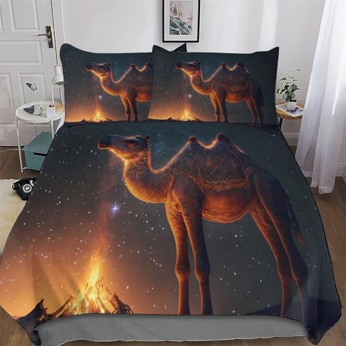 Camel Duvet Cover Set 3D Bedding Set Microfiber Comforter Cover 3pcs with Pillow Shams, Soft Quilt Covers for Kids Adult Double (200x200cm)