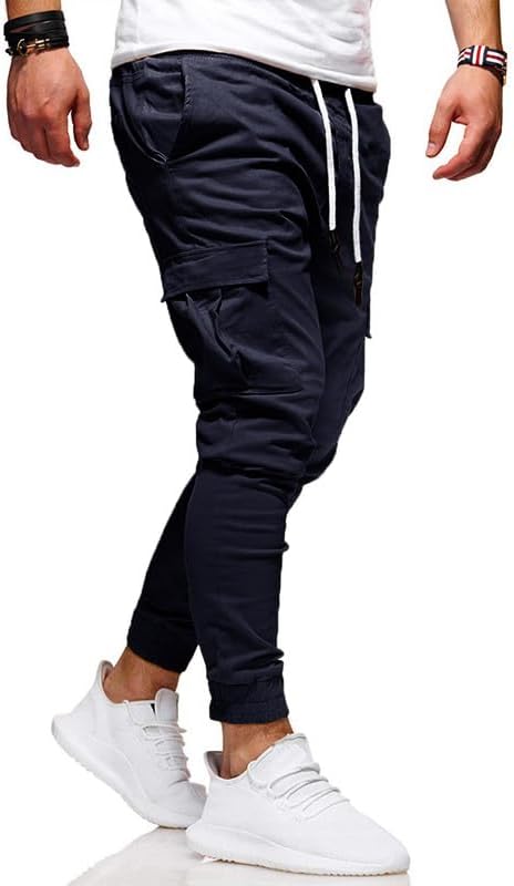 Men's Casual Pants - Cotton Chino Cargo Pants for Hiking and Outdoor Recreation, Drawstring Sweatpants in Twill Track Jogging - Image 2