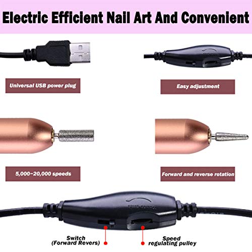 Portable Electric Nail Drill, Compact Efile Electrical Professional Nail File Kit for Acrylic, Gel Nails, Manicure Pedicure Polishing Shape Tools Design for Home Salon Use - Thumbnail 4